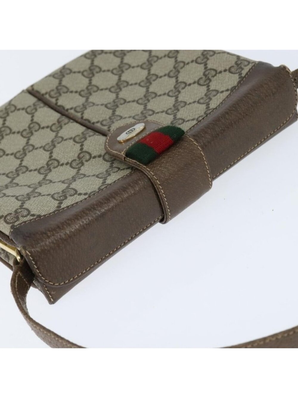 Authentic GUCCI GG Supreme Web Sherry Line Bag PVC Beige Gold 86 02 037 - Picture 13 of 16